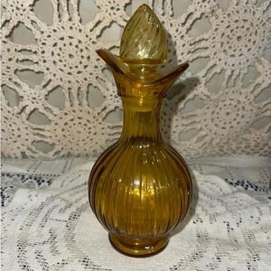 Avon Amber Ribbed Glass Perfume Bottle with Stopper